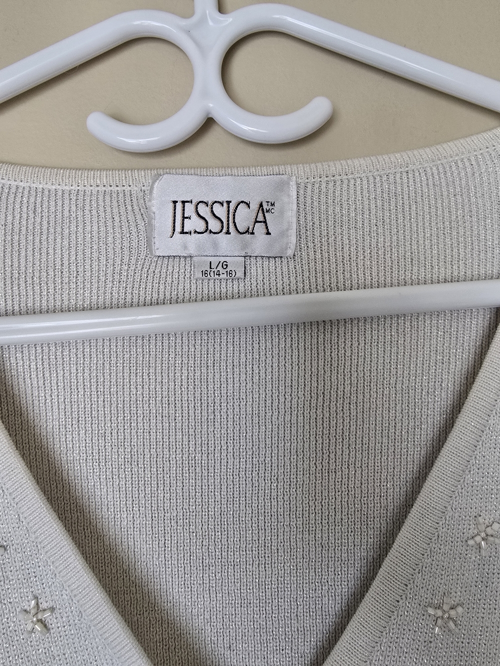 Jessica Metallic Shimmer Beaded Cardigan Cream Silver Large - Picture 3 of 9
